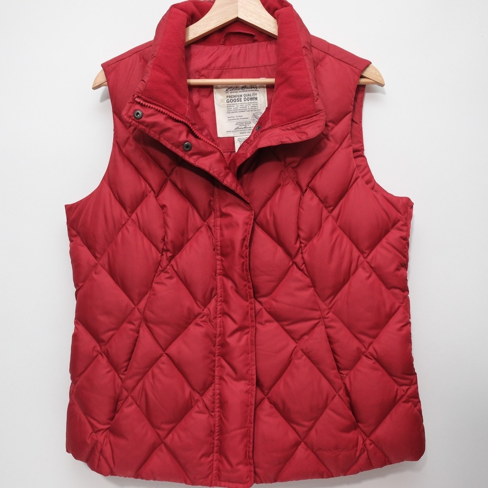 Eddie Bauer Goose Down Puffer Vest Mens Large Maroon Full Zip Outdoors